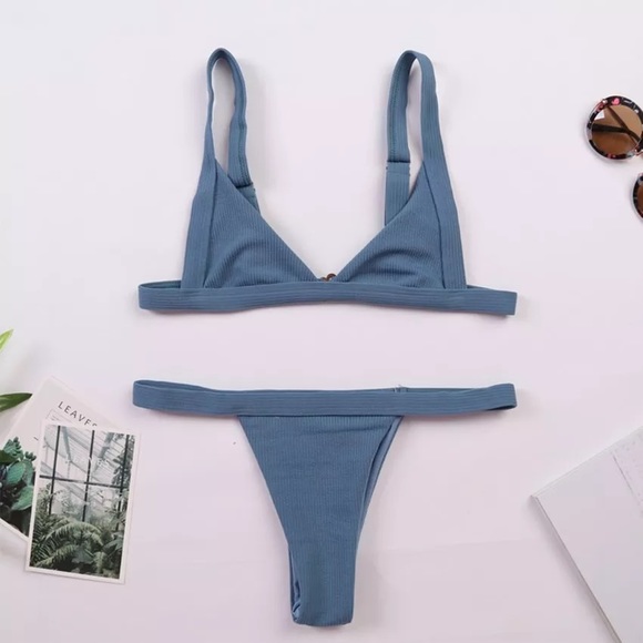 BRAND NEW! Sky blue ribbed push up bikini set - Picture 2 of 2